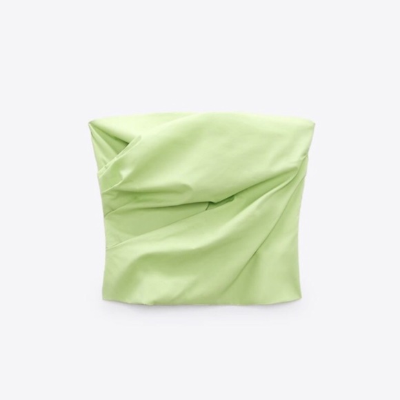 ZARA STRAPLESS RUCHED GREEN TOP - Picture 3 of 6
